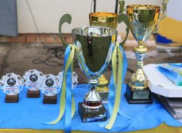 Awards for the winners of the charity football tournament