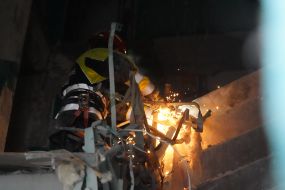 Dismantling the rubble of destroyed buildings in Kharkov