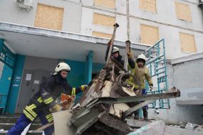Dismantling the rubble of destroyed buildings in Kharkov
