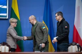 Denys Shmyhal, Ingrida Shimonite, Mateusz Moravetskyi