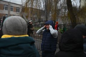 A man near a kindergarten where a rotorcraft crashed