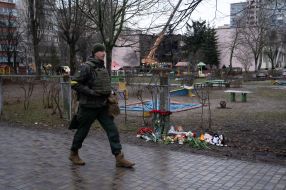 People brought flowers and toys to the kindergarten in Brovary