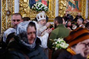 Believers during the divine service on the occasion of Epiphany