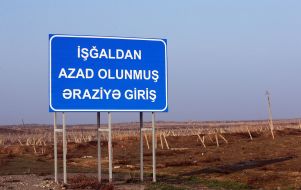 Road sign with the inscription in Azerbaijani