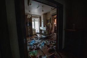 Apartment building destroyed by shelling