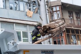 The residential building destroyed by shelling