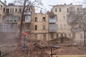 A residential building destroyed by rocket fire