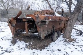 Destroyed infantry fighting vehicle in the Kharkov region