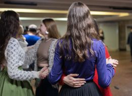 Young people dance in an underpass near the Teatralna metro station in Kyiv