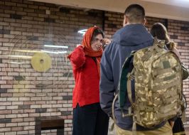 Young people in an underpass near the Teatralna metro station in Kyiv