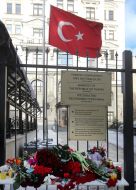 Ukrainians bring flowers to the Turkish embassy in Kyiv