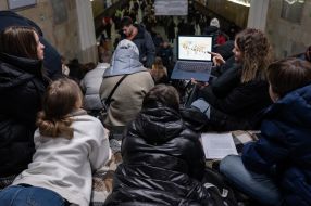 Teachers and students conduct lessons in the subway during a rocket attack