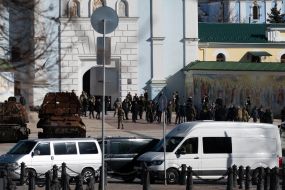 Joe Biden and Volodymyr Zelenskyi near St. Michael's Cathedral
