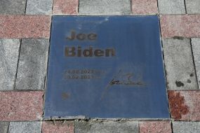 A plaque with the name of US President Joe Biden on the Alley of Courage in Kyiv