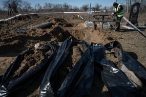 Exhumation of the bodies of three civilians in Borodianka