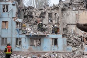 Search and rescue operation in a house destroyed after a missile attack in Zaporozhye
