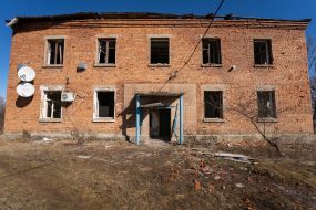 An apartment building damaged by the explosion