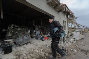 A residential building destroyed as a result of a rocket attack in the Lviv region
