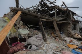 A residential building destroyed as a result of a rocket attack in the Lviv region