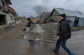 A residential building destroyed as a result of a rocket attack in the Lviv region