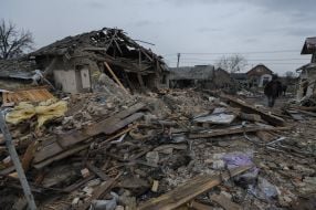 A residential building destroyed as a result of a rocket attack in the Lviv region