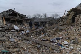 A residential building destroyed as a result of a rocket attack in the Lviv region
