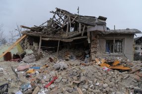 A residential building destroyed as a result of a rocket attack in the Lviv region
