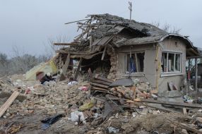 A residential building destroyed as a result of a rocket attack in the Lviv region