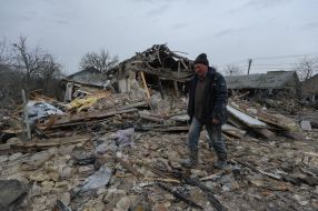 A residential building destroyed as a result of a rocket attack in the Lviv region