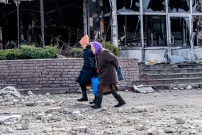 A house destroyed as a result of hostilities in the village of Tsirkuny, Kharkiv region