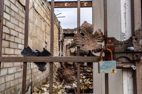 A house destroyed as a result of hostilities in the village of Tsirkuny, Kharkiv region