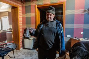 Local resident in  his house in the village of Tsirkuny, Kharkiv region