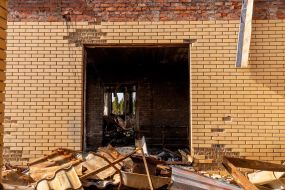 A house destroyed as a result of hostilities in the village of Tsirkuny, Kharkiv region