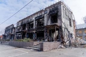 A house destroyed as a result of hostilities in the village of Tsirkuny, Kharkiv region
