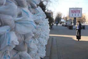 Sandbags on the street in Kherson