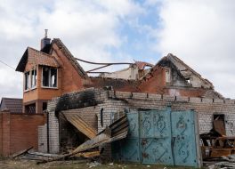 Destroyed house in the village of Russian Tishki, Kharkov region