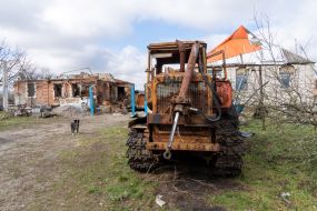 Destroyed houses in the village of Russian Tishki, Kharkov region