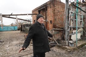 Destroyed house in the village of Russian Tishki, Kharkov region