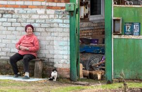 A local resident in the village of Mali Prokhody