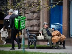 Man with Easter baskets