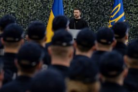 Volodymyr Zelenskyi during graduation of cadets of institutions of higher education of the Ministry of Internal Affairs