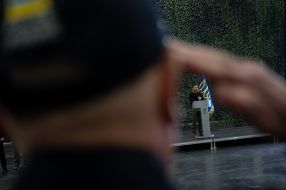 Volodymyr Zelenskyi during graduation of cadets of institutions of higher education of the Ministry of Internal Affairs