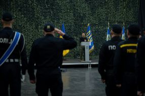 Volodymyr Zelenskyi during graduation of cadets of institutions of higher education of the Ministry of Internal Affairs