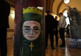 The opening of the exhibition of paintings on the remains of Russian rockets