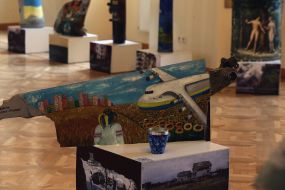 The opening of the exhibition of paintings on the remains of Russian rockets