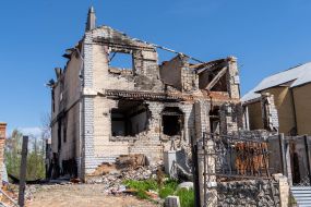 Destroyed house in the village. Slobozhanskoe