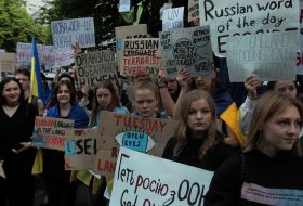 Protest action near the office of the UN mission in Ukraine with demands to recognize the undermining of the Kakhovskaya HPP as a war crime