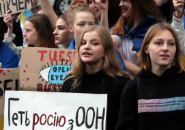 Protest action near the office of the UN mission in Ukraine with demands to recognize the undermining of the Kakhovskaya HPP as a war crime