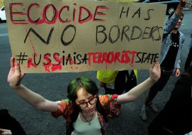 Protest action near the office of the UN mission in Ukraine with demands to recognize the undermining of the Kakhovskaya HPP as a war crime