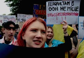 Protest action near the office of the UN mission in Ukraine with demands to recognize the undermining of the Kakhovskaya HPP as a war crime